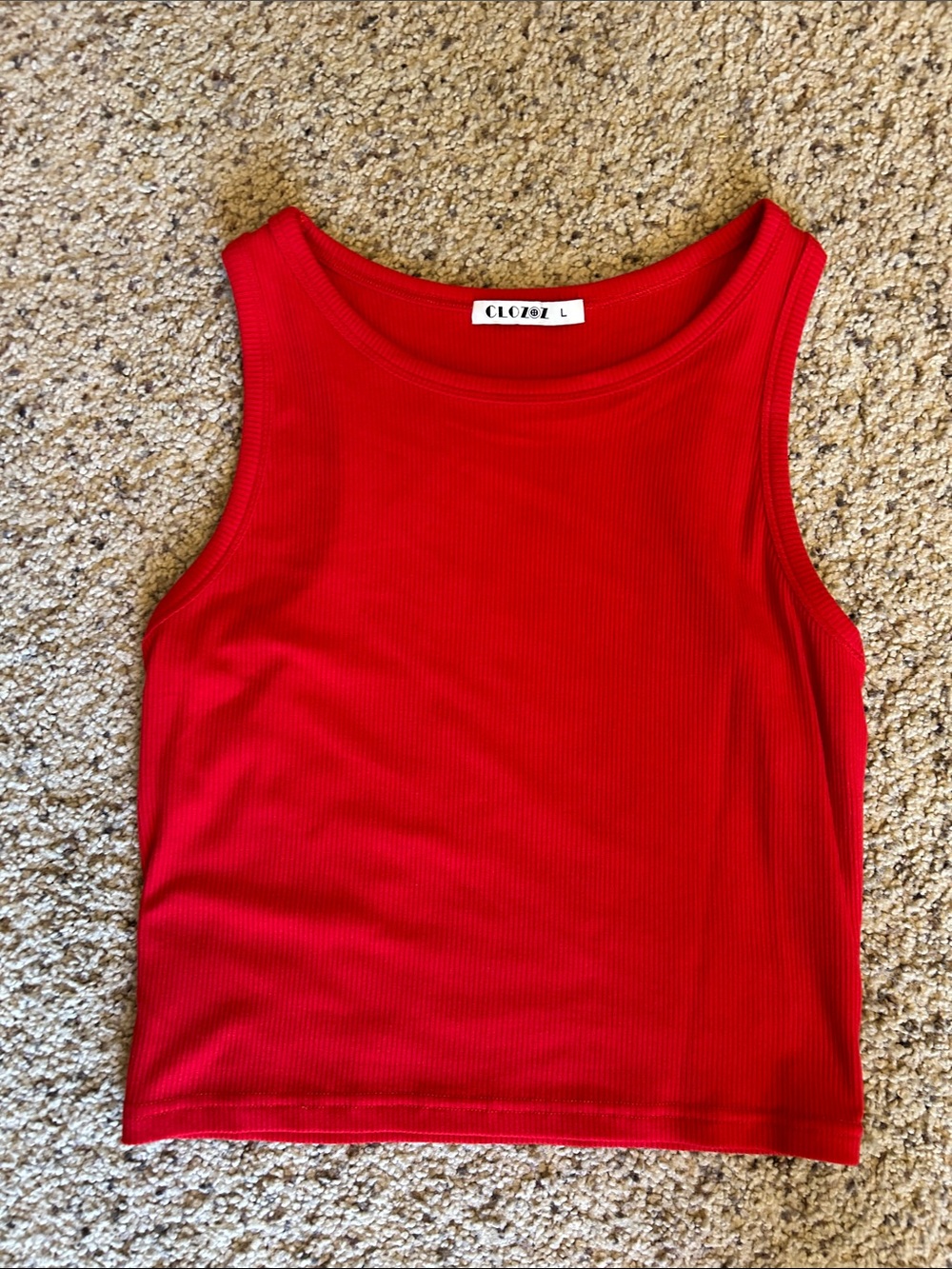 Red Ribbed Tank Top - Women's Sleeveless Crop